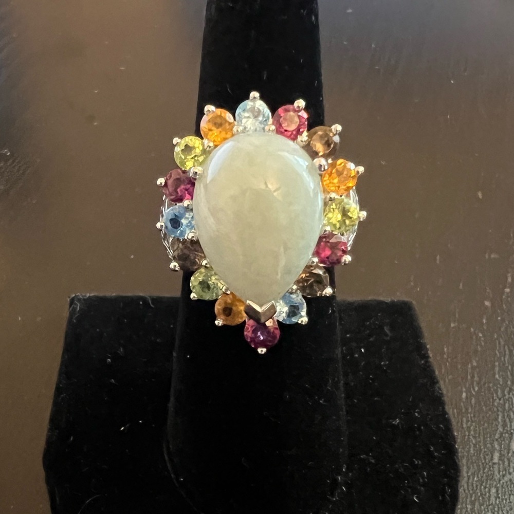 Ross Simons sterling Jade and multi gemstone ring